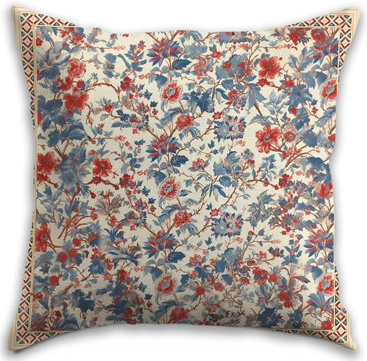 Bohemian Pillow Covers | Vintage Floral & Carpet Design | Double Sided Blue by RBAFAO