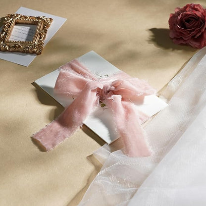 Dusty Pink Silk Velvet Ribbon 1.5 Inch Pink Frayed Edge Ribbon Rustic Style - Image 4