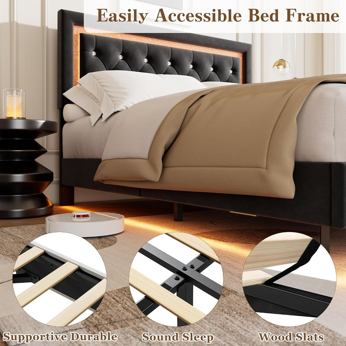 garvee floating bed frame queen size with smart on a desk or shelf