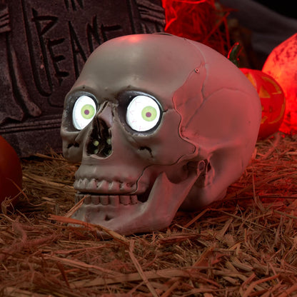 JOYIN Halloween Decorations Indoor Animatronics Skull Table Desk Home Decor, Haunted House Sound Activated LED Lights Up Eyes Party Supplies Animated Scary Moving Eyeballs