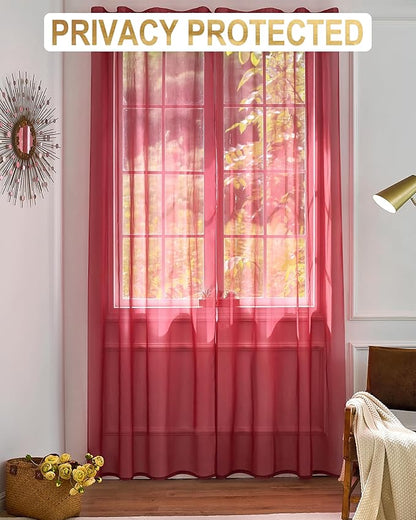 Foil Stripe Burgundy Sheer Curtains 120 inches Length 2 Panels - Image 3