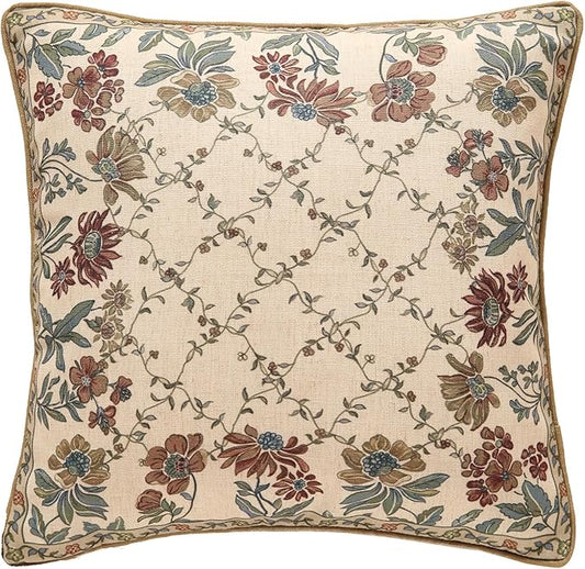 patdrea Designer Throw Pillow Covers, Square Euro Retro Style Light Brown Linen by Welcometopatdrea