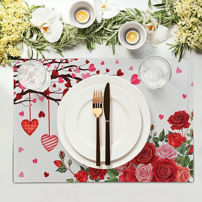 Giwawa Valentine's Day Placemats, Romantic Love Hearts Tree Branches Rose - Image 3