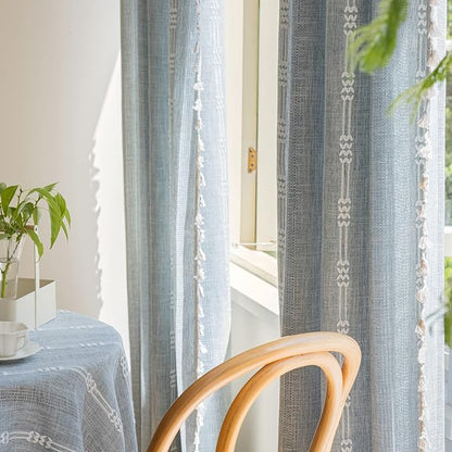 ENJOYBRIDAL Boho Curtains 96 Inch Length 2 Panels Semi Sheer Blue Grey Drapes - Image 5