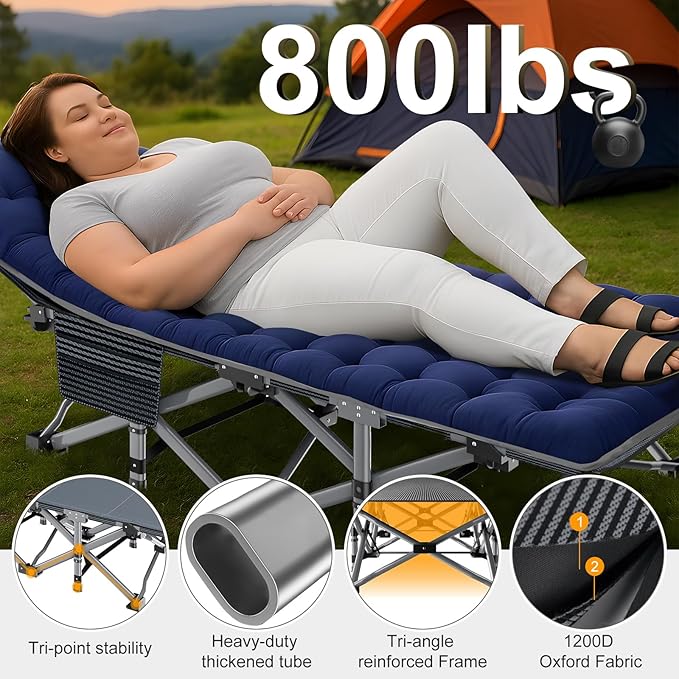 ABORON Camping Cot for Adult 28" Extra Wide, Heavy-Duty 1200D Oxford Cot for - Image 3