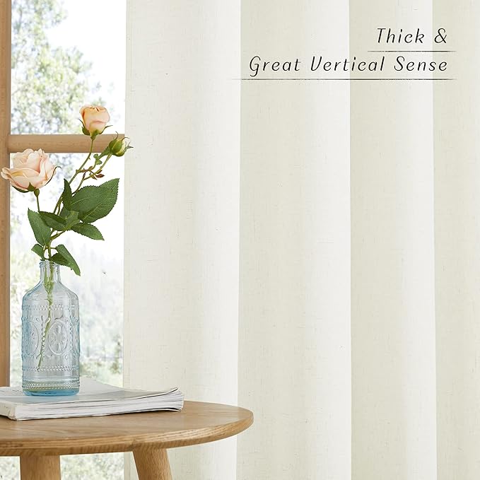 NICETOWN Off White Linen Curtains 84 inch Length, Grommet Privacy Added Thick - Image 6