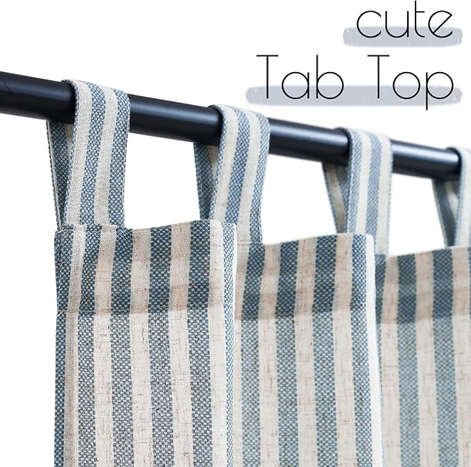 jinchan Tab Top Linen Kitchen Curtains 36 Inches Striped Tier Curtains - Image 2