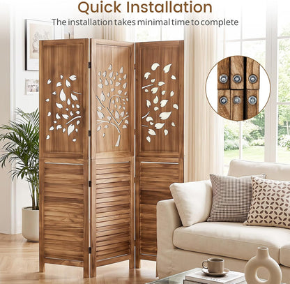 giantex 3 panel folding room divider with tree, side view