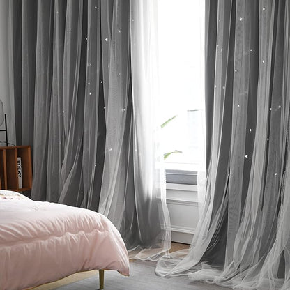 Kinryb Star Cut-Out Grey Blackout Curtains Heavy Duty Double Layer Blackout - Image 3