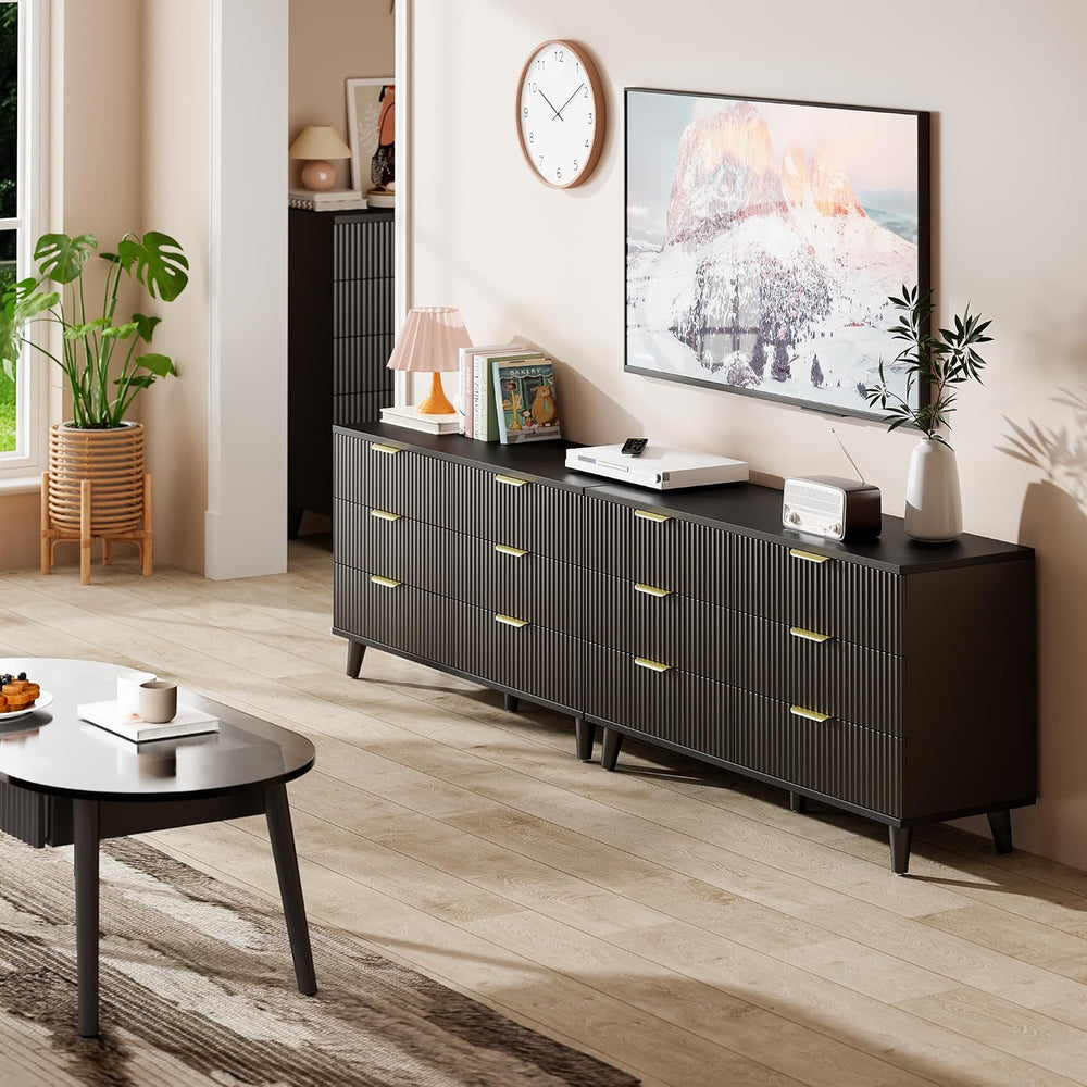 Lulive Wood 6 Drawers Dresser, 53.2" W Fluted Modern Dressers for Bedroom