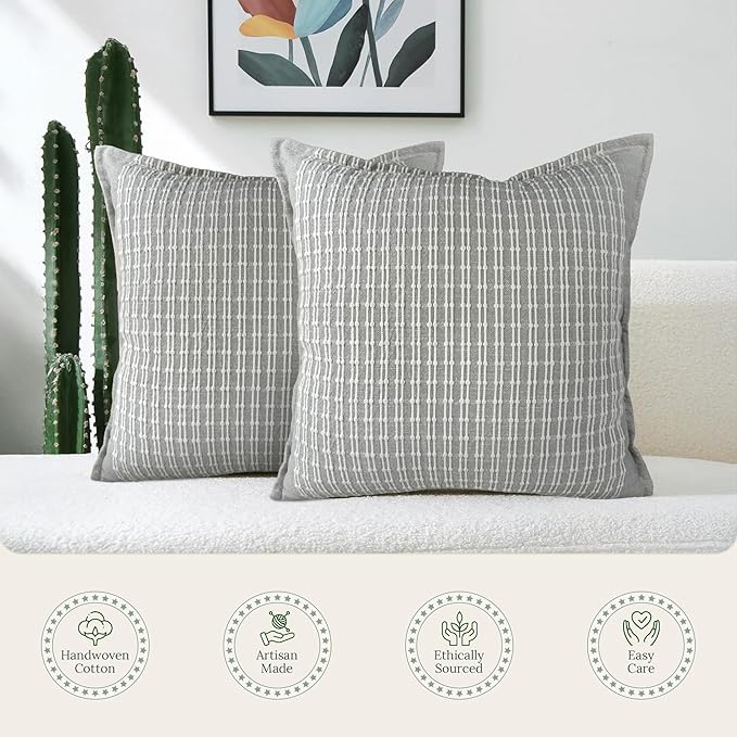 SanVia Serene Premium Cotton Throw Pillow Covers, 20 x 20 Inches, Luxurious - Image 4