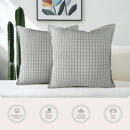 SanVia Serene Premium Cotton Throw Pillow Covers, 20 x 20 Inches, Luxurious - Image 4