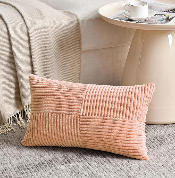 Fancy Homi 2 Packs Peach Long Lumbar Decorative Throw Pillow Covers 12x24 Inch - Image 2