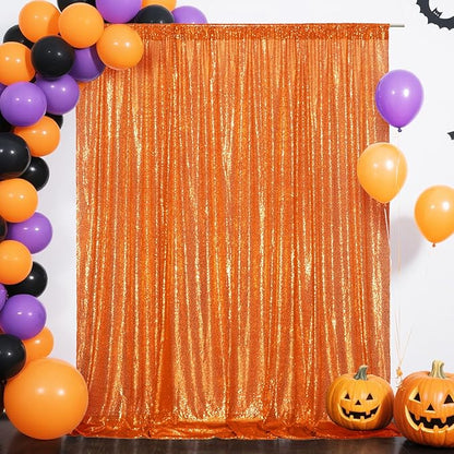 Eternal Beauty Orange Sequin Backdrop, 6x8 Ft Halloween Glitter Background Curtains for Shimmer Photography Party Wedding Birthday Back Drop Decor