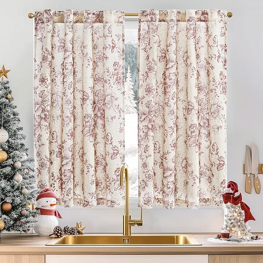 jinchan Linen Floral Tier Curtains 45 Inch Christmas Decorations Farmhouse by JINCHAN