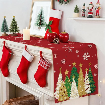 OTOSTAR Snowflakes and Christmas Tree Table Runner, Xmas Seasonal Winter - Image 5