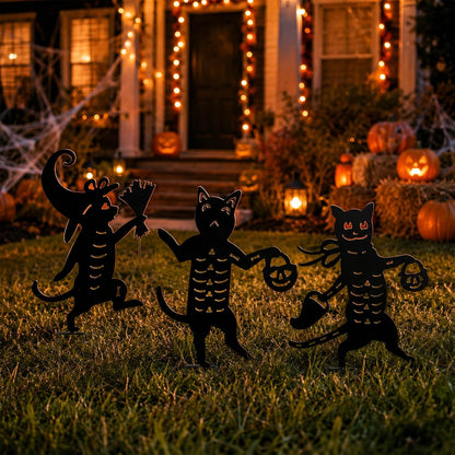 Metal Halloween Black Cat Garden Stakes Decorative, 3 Pack Scary Cat