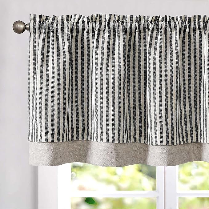 jinchan Linen Stripe Curtain Double Layer Valance by JINCHAN
