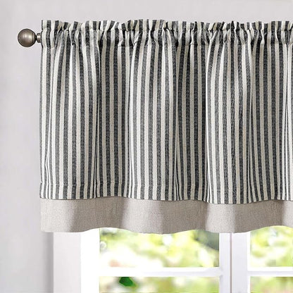 jinchan Linen Stripe Curtain Double Layer Valance by JINCHAN