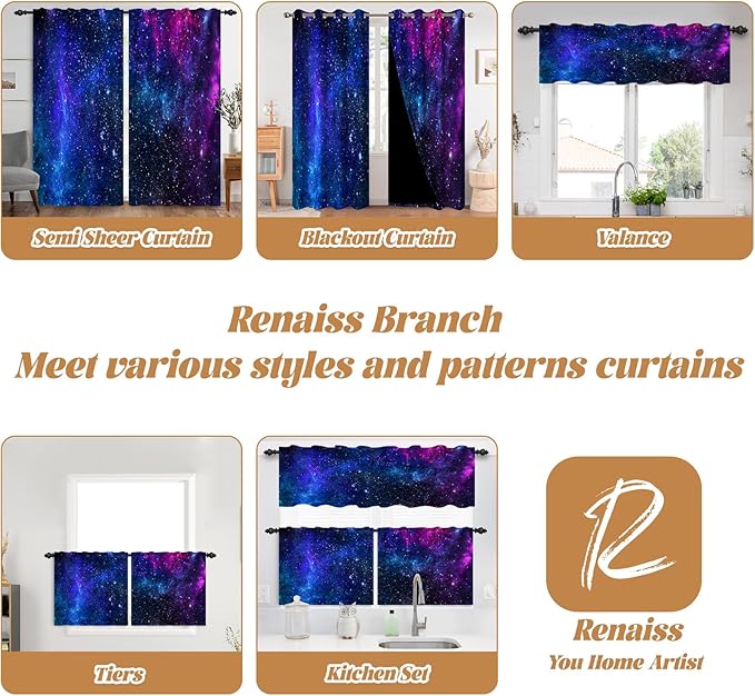 Renaiss 53 x 96 Inch Galaxy Blackout Window Curtains Kids Bedroom Window Drapes - Image 7