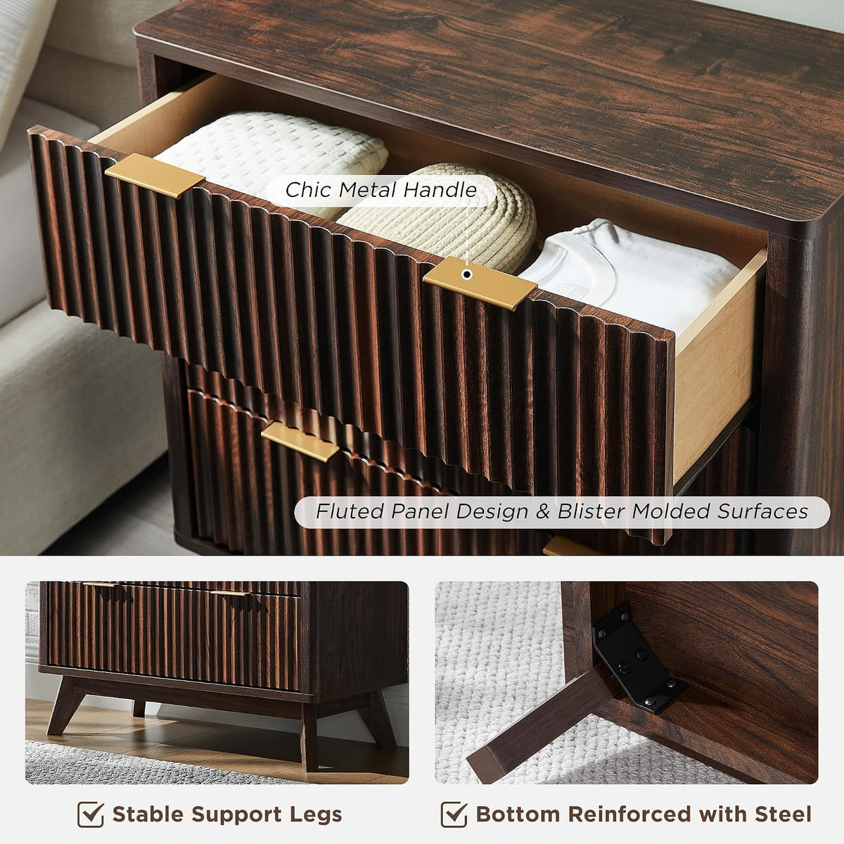 t4tream 32" fluted 3 drawer dresser for bedroom, package contents