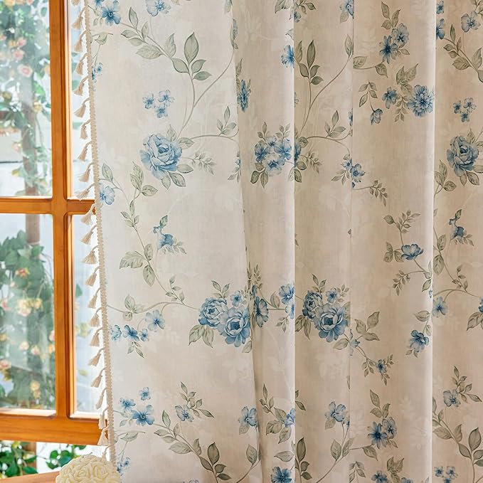 ENJOYBRIDAL Blue Floral Curtains 84 Inch Long Bedroom Cute Drapes Rod Pocket - Image 7