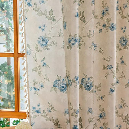 ENJOYBRIDAL Blue Floral Curtains 84 Inch Long Bedroom Cute Drapes Rod Pocket - Image 7