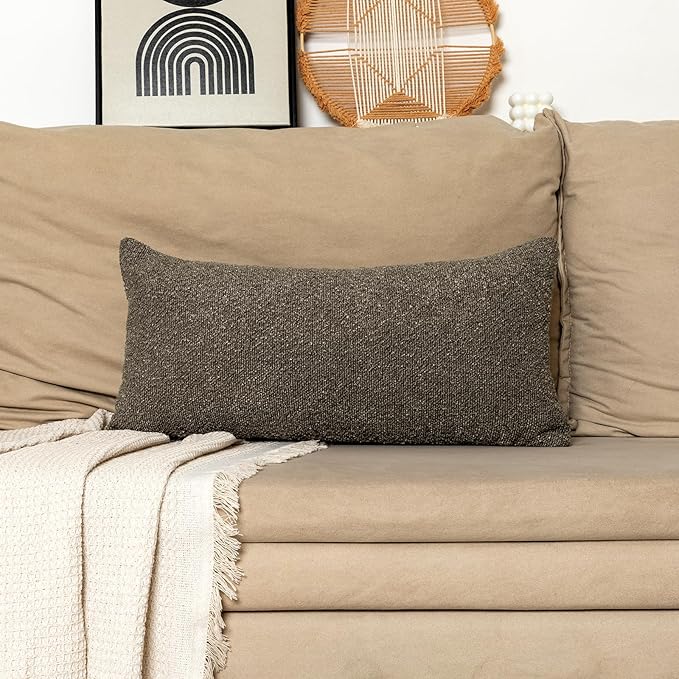 14x26 inch Boucle Lumbar Pillow Cover, Dark Brown Woven Texture Neutral Long - Image 7