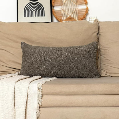 14x26 inch Boucle Lumbar Pillow Cover, Dark Brown Woven Texture Neutral Long - Image 7