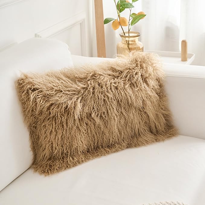 Genuine Mongolian Lamb Fur Pillow Cover – 12"x20" Rectangular Cushion Case – - Image 3