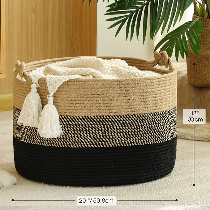 KAKAMAY Large Blanket Basket, Woven Rope Baskets - Image 4