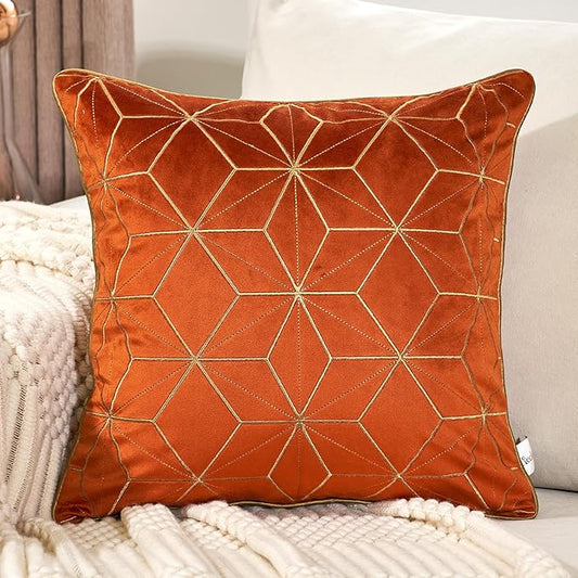 Aeckself Orange Gold Throw Pillow Cover 18 x 18 Inch, Luxury Velvet Embroidery by AECKSELF