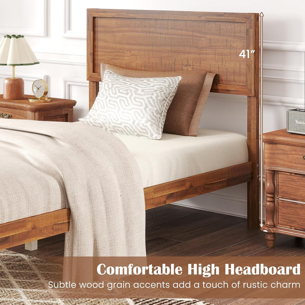 GIANTEX Wood Twin Bed Frames with Headboard, Mid Century Modern Platform Bed ...