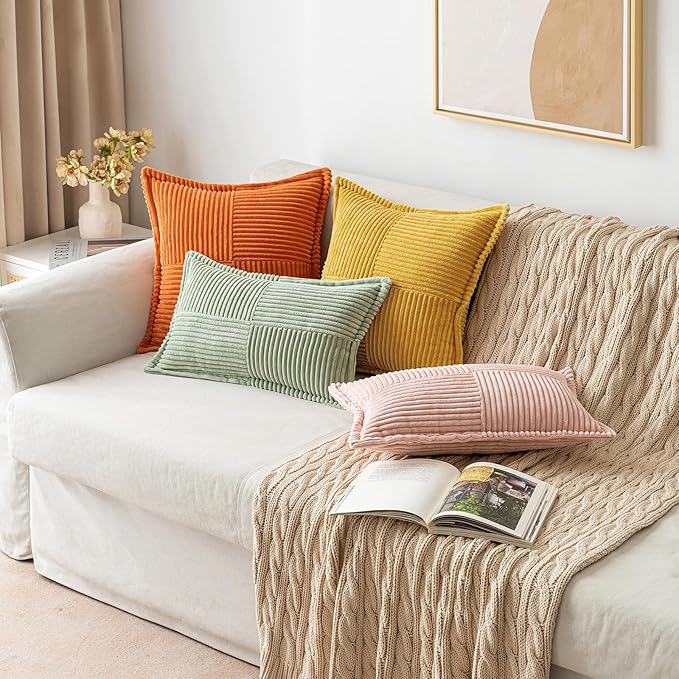 MIULEE Orange Fall Corduroy Decorative Euro Sham Pillow Covers 24x24 Inch - Image 5