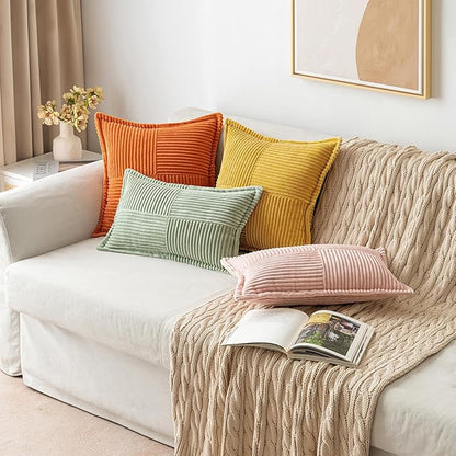 MIULEE Orange Fall Corduroy Decorative Euro Sham Pillow Covers 24x24 Inch - Image 5