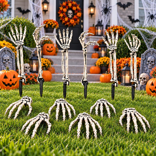 12 Pack Halloween Decorations Outdoor Skeleton Hands and Arms Yard Stakes, Realistic Graveyard Decor with Adjustable Joints, Spooky Cemetery Crawling Zombie Hands for Lawn Garden (6 Arms, 6 Hands)