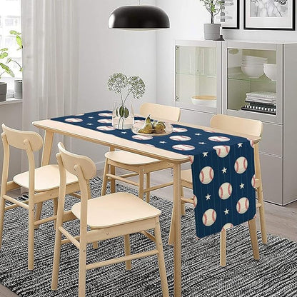 Sports Table Runner, Baseball Patterns Striped Stars Design Dinner Runner Table - Image 3