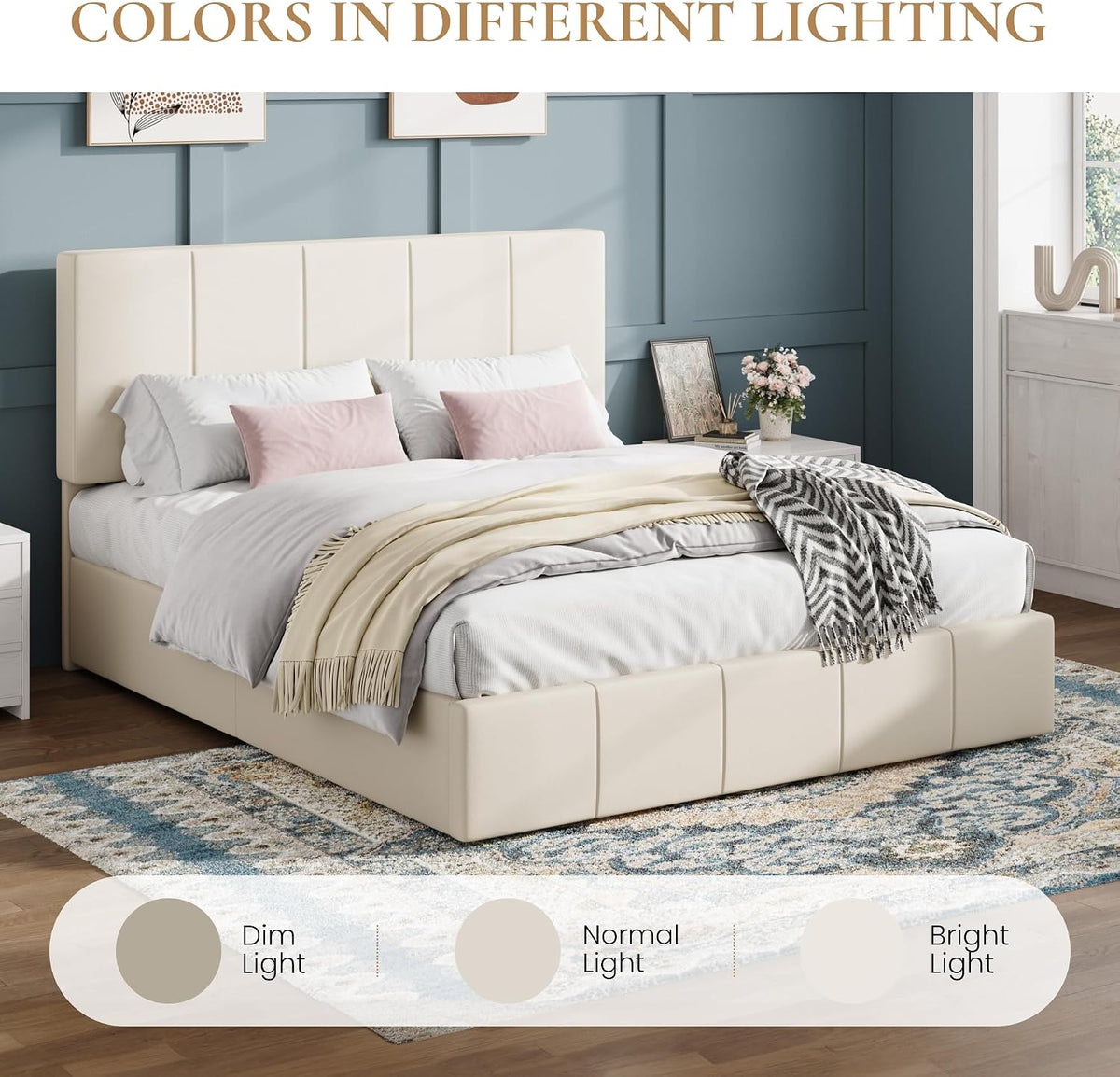 sha cerlin full size bed frame, velvet upholstered on a desk or shelf