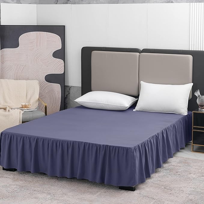 Navy Blue Bed Skirt Twin Size Ruffled Bed Skirt - Image 3