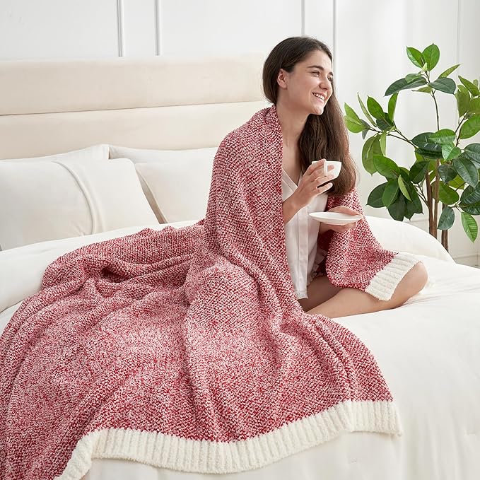 Snuggle Sac Red Throw Blanket for Couch, Super Soft Warm Christmas Red Blankets - Image 3