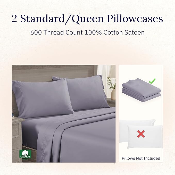 Luxuriously Soft Hotel Quality 600 Thread Count, 100% Cotton Set of 2 Cases - Image 3