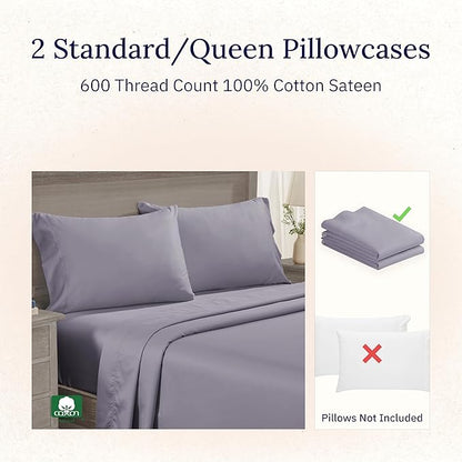 Luxuriously Soft Hotel Quality 600 Thread Count, 100% Cotton Set of 2 Cases - Image 3