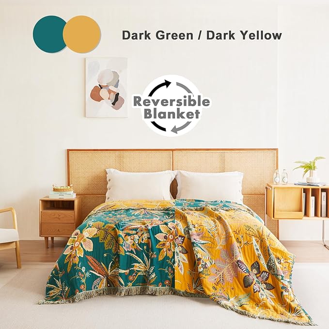 MSGKV Boho Throw Blanket for Bed Twin Size 100% Cotton Floral Blanket 60"x80" - Image 2