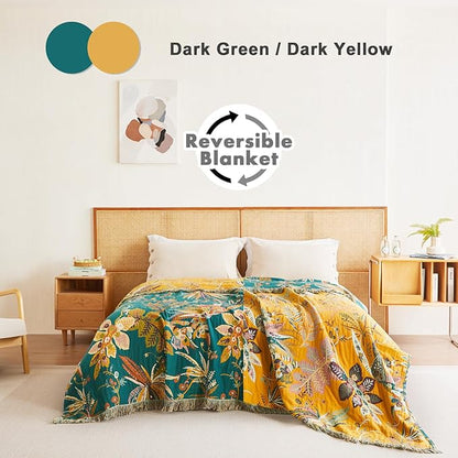 MSGKV Boho Throw Blanket for Couch 100% Cotton Embroidery Blanket 50"x60" Sofa - Image 3