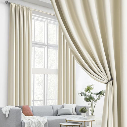 DUALIFE 120 Inch Long Back Tab Beige Long Curtains - Image 2