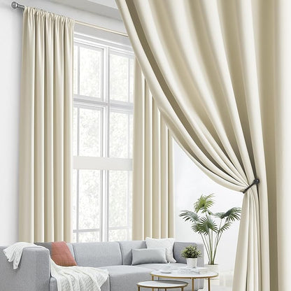 DUALIFE Beige Curtains 102 Length 2 Panels, Cream Blackout Curtains Thermal - Image 2