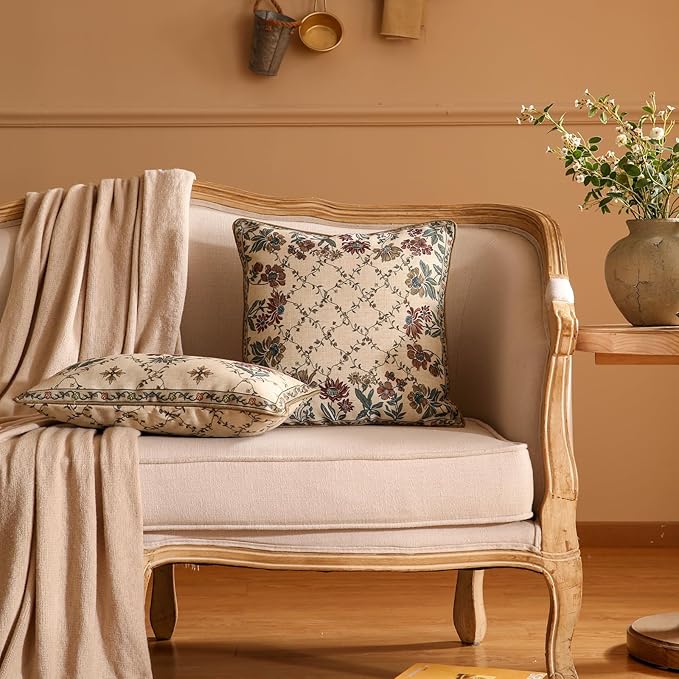 patdrea Designer Throw Pillow Covers, Square Euro Retro Style Light Brown Linen - Image 4