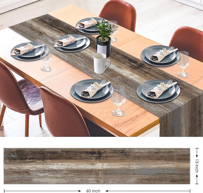Emvency Farmhouse Table Runner, Abstract Grey and Dark Brown Art Painting - Image 2
