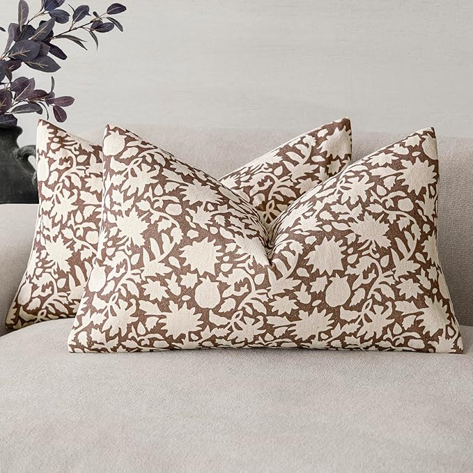 Foindtower Set of 2 Decorative Neutral Floral Lumbar Throw Pillow Covers Accent by Foindtower