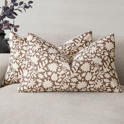 Foindtower Set of 2 Decorative Neutral Floral Lumbar Throw Pillow Covers Accent by Foindtower
